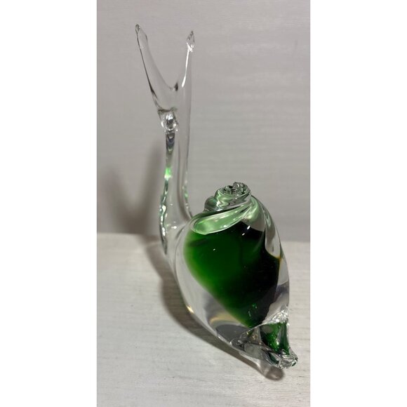 Handcrafted Green & Clear Swirl Glass Snail Figurine Paperweight 5" Tall - Picture 3 of 10